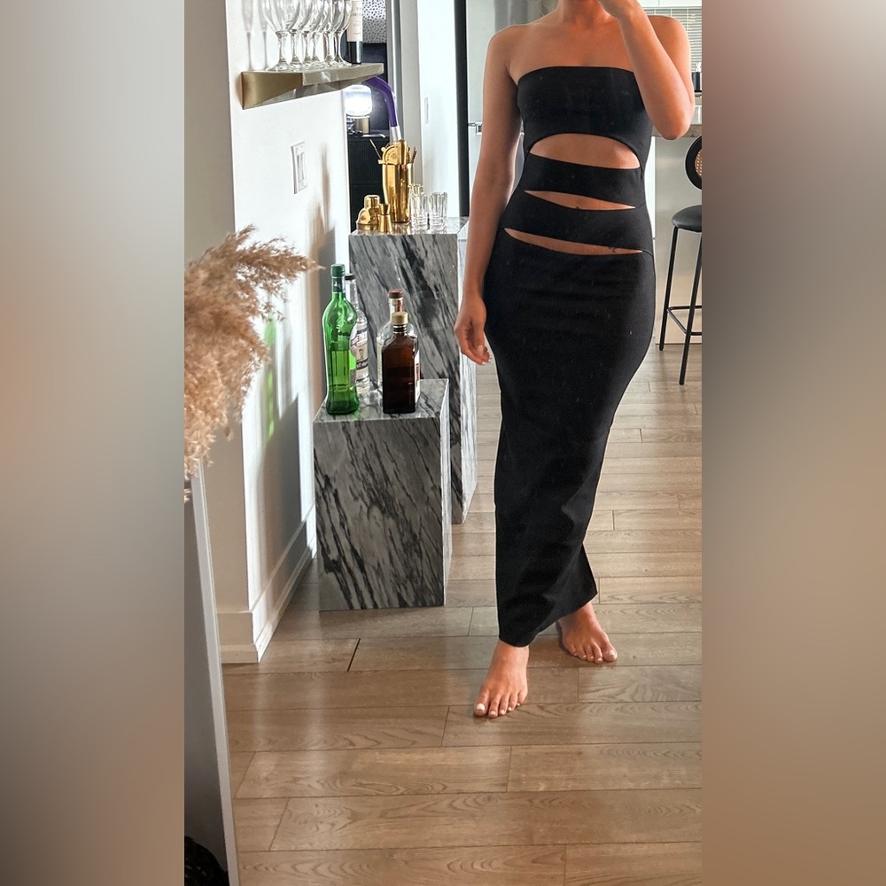 Strapless black maxi dress